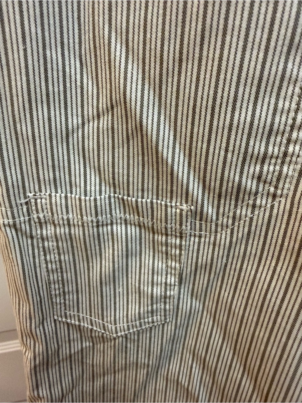 Weatherproof Women's White Pinstriped Bermuda Shorts with Olive Pocket Trim - Picture 5 of 9